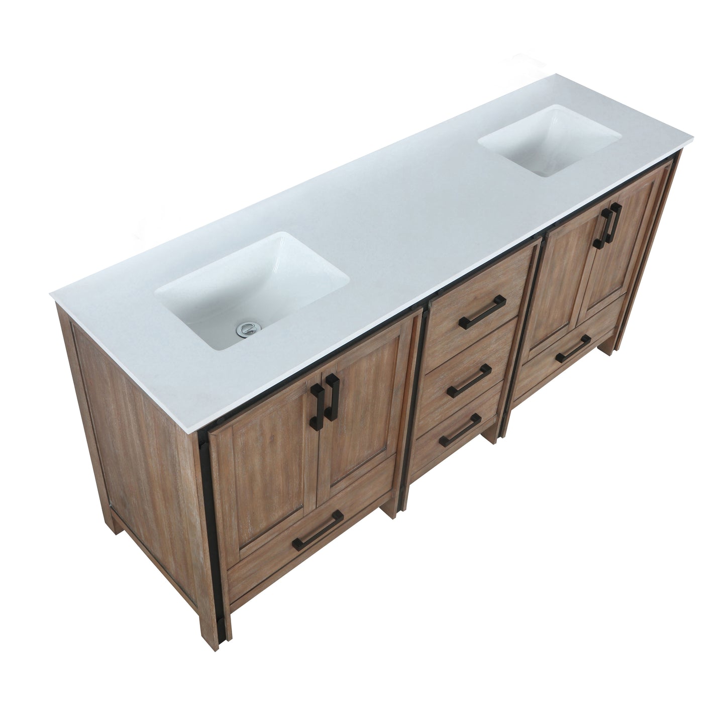 Ziva 72" Rustic Barnwood Double Vanity, Cultured Marble Top, White Square Sink and no Mirror