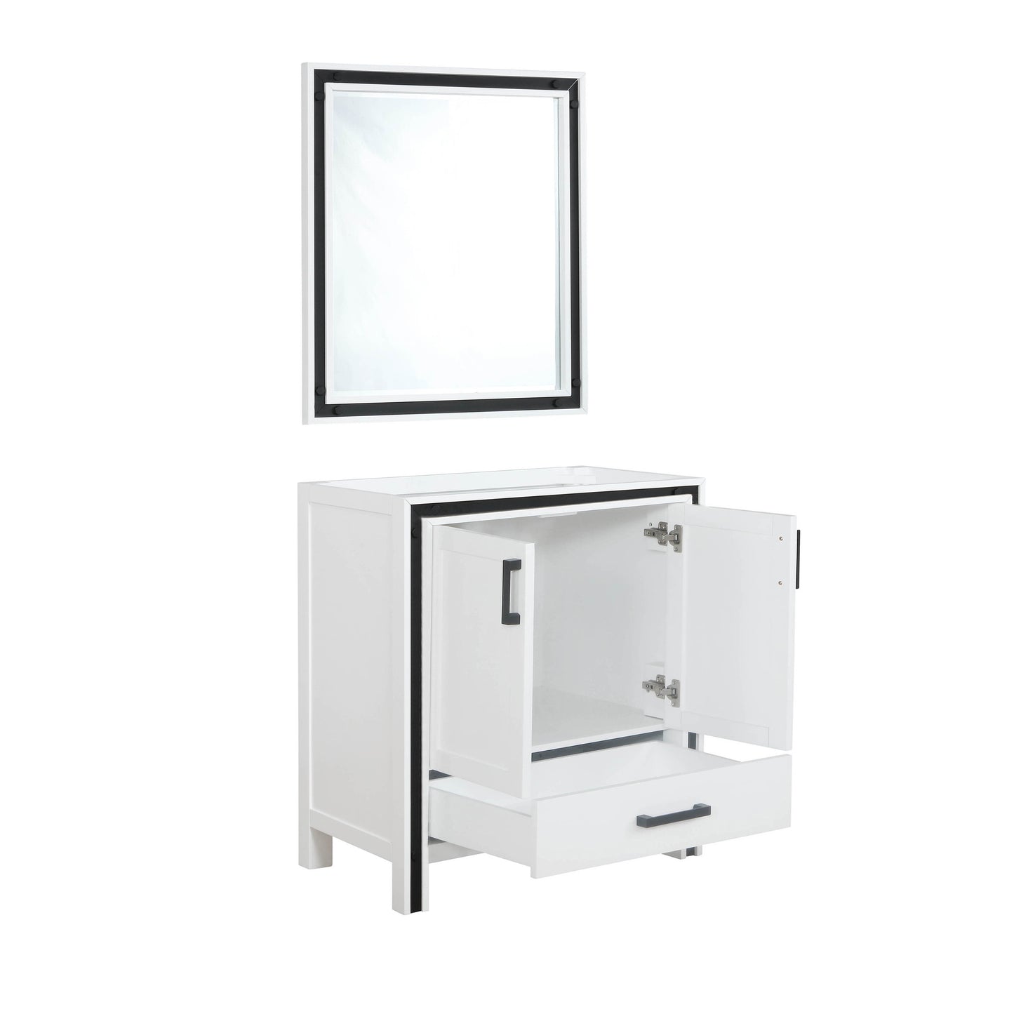 Ziva 30" White Single Vanity, no Top and 28" Mirror