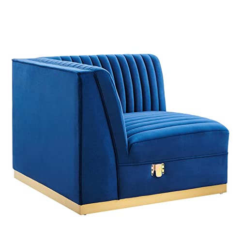 Modway Sanguine Velvet and Stainless Steel Right Corner Chair in Navy Blue