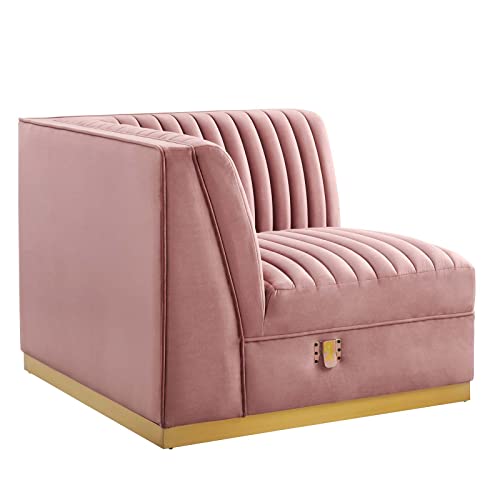 Modway Sanguine Velvet and Stainless Steel Left Corner Chair in Dusty Rose