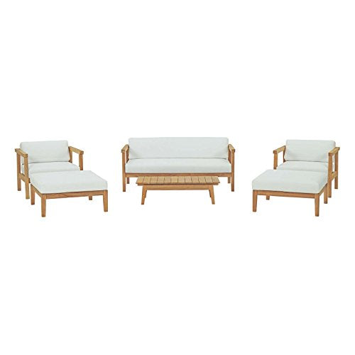 Modway Bayport Outdoor Patio Teak Wood Sectional Sofa Set