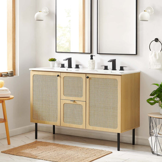 Modway Chaucer 48" Double Sink Bathroom Vanity in Oak White