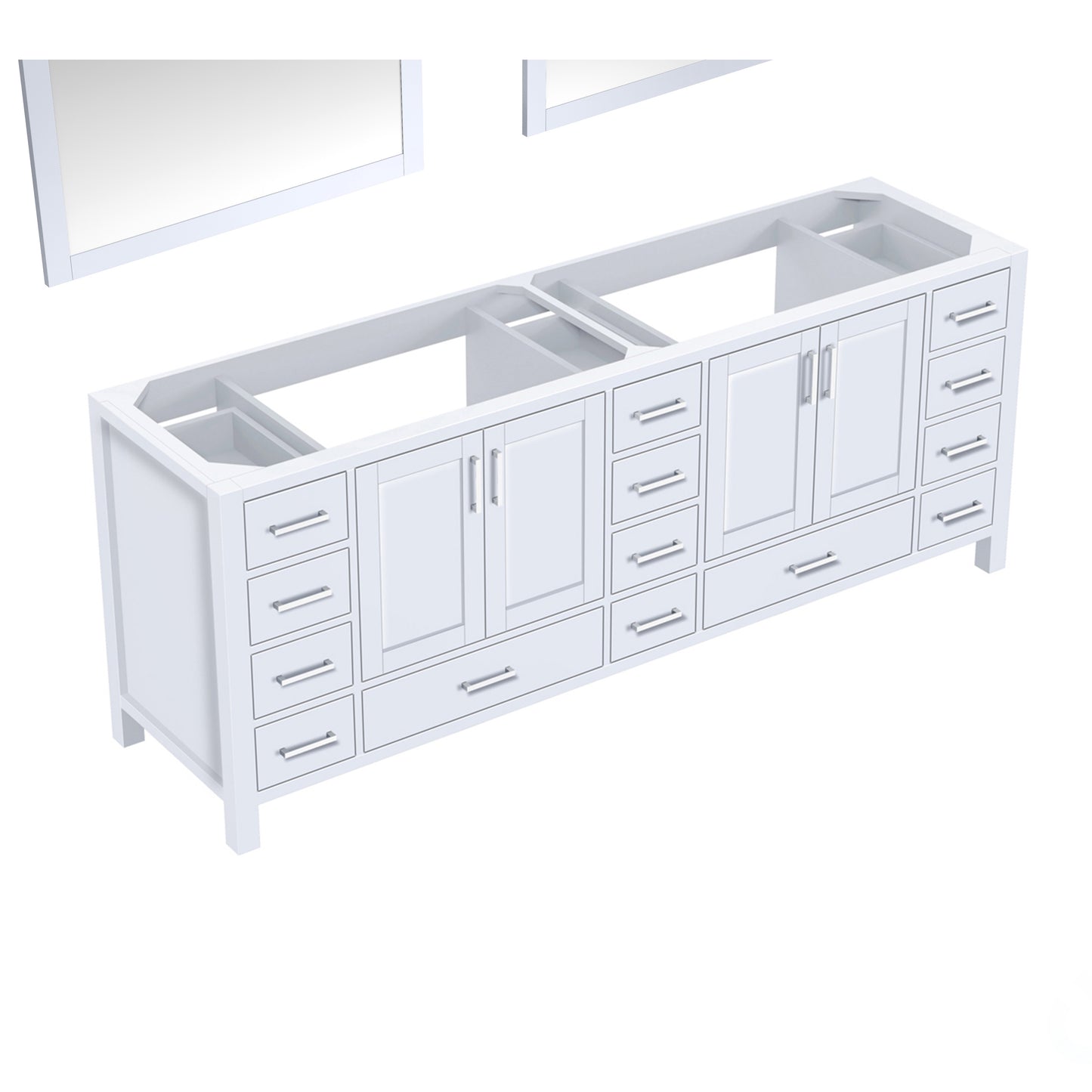 Jacques 84" White Double Vanity, no Top and 34" Mirrors