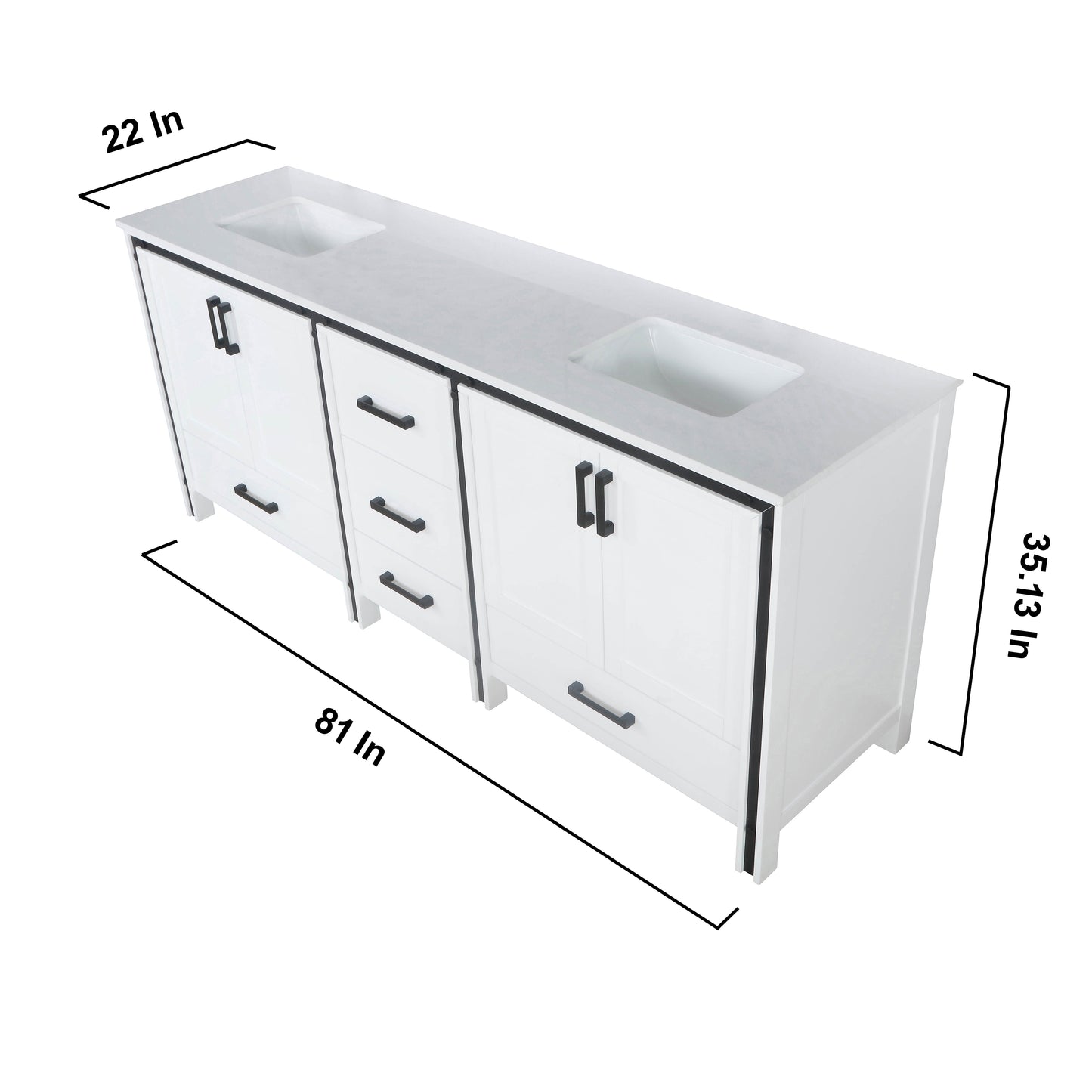 Ziva 80" White Double Vanity, Cultured Marble Top, White Square Sink and 30" Mirrors