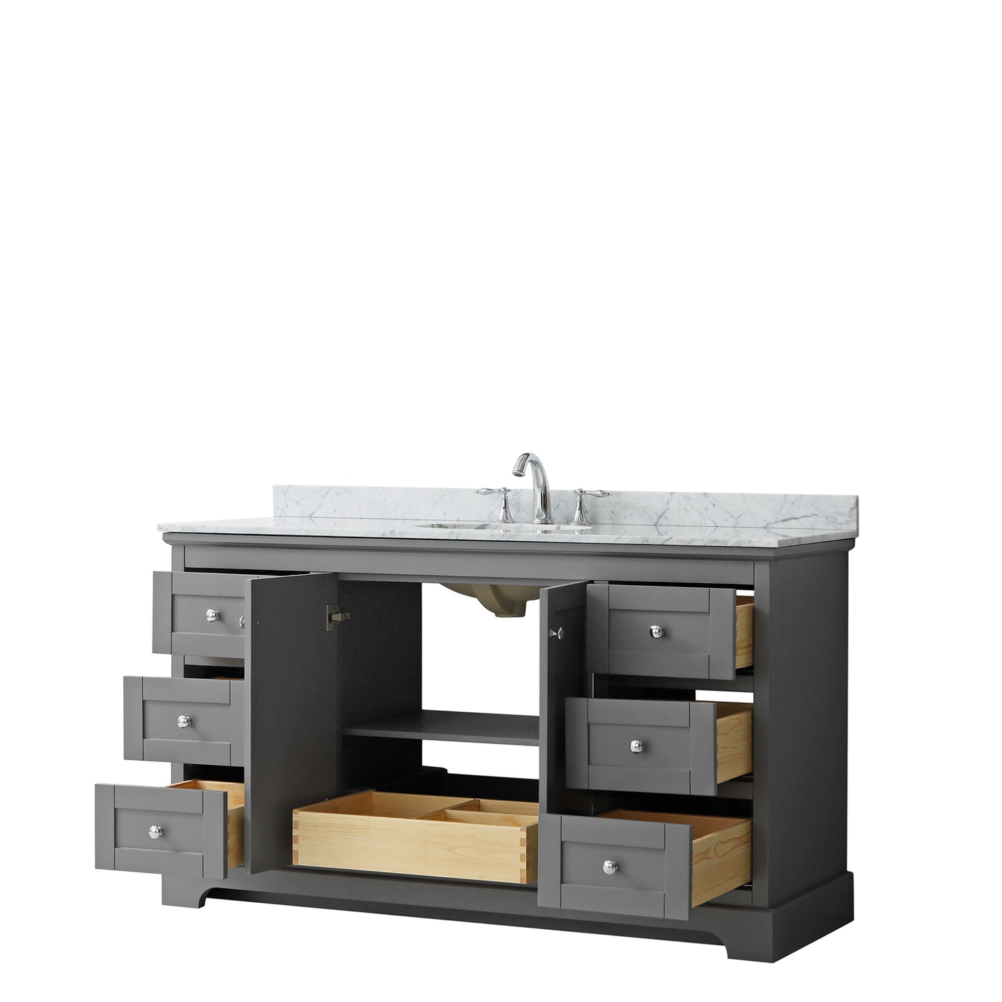 Avery 60 Inch Single Bathroom Vanity in Dark Gray, White Carrara Marble Countertop, Undermount Oval Sink, and No Mirror