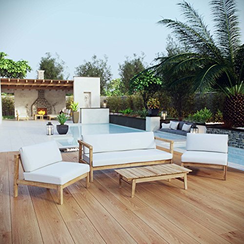 Modway Bayport Outdoor Patio Teak Wood Sectional Sofa Set