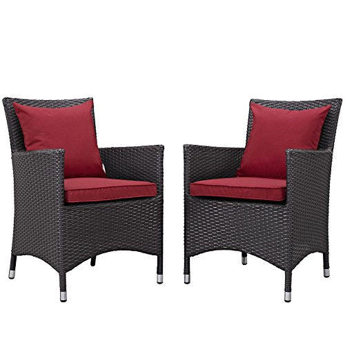 Modway Convene Wicker Rattan Outdoor Patio Dining Armchairs with Cushions in Espresso