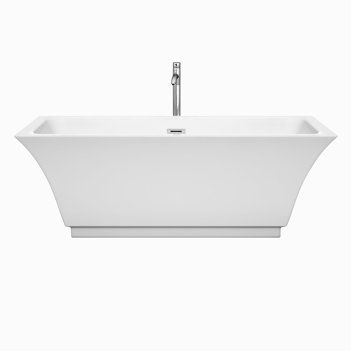 Galina 67 Inch Freestanding Bathtub in White with Floor Mounted Faucet, Drain and Overflow Trim in Polished Chrome