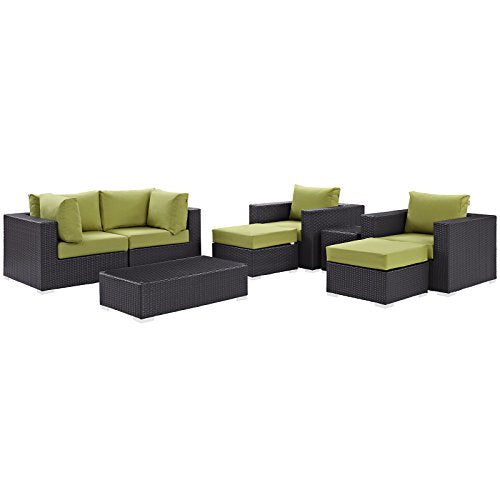 Modway Convene Collection 8-Piece Outdoor Patio Sectional Set in Espresso Peridot