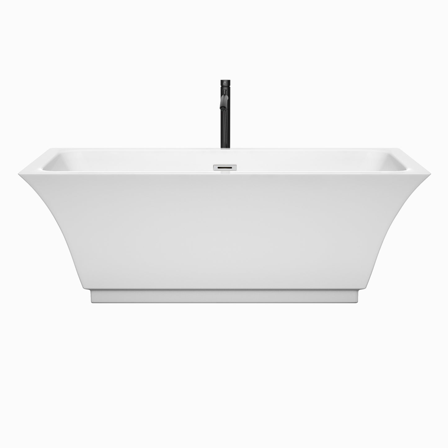 Galina 67 Inch Freestanding Bathtub in White with Polished Chrome Trim and Floor Mounted Faucet in Matte Black