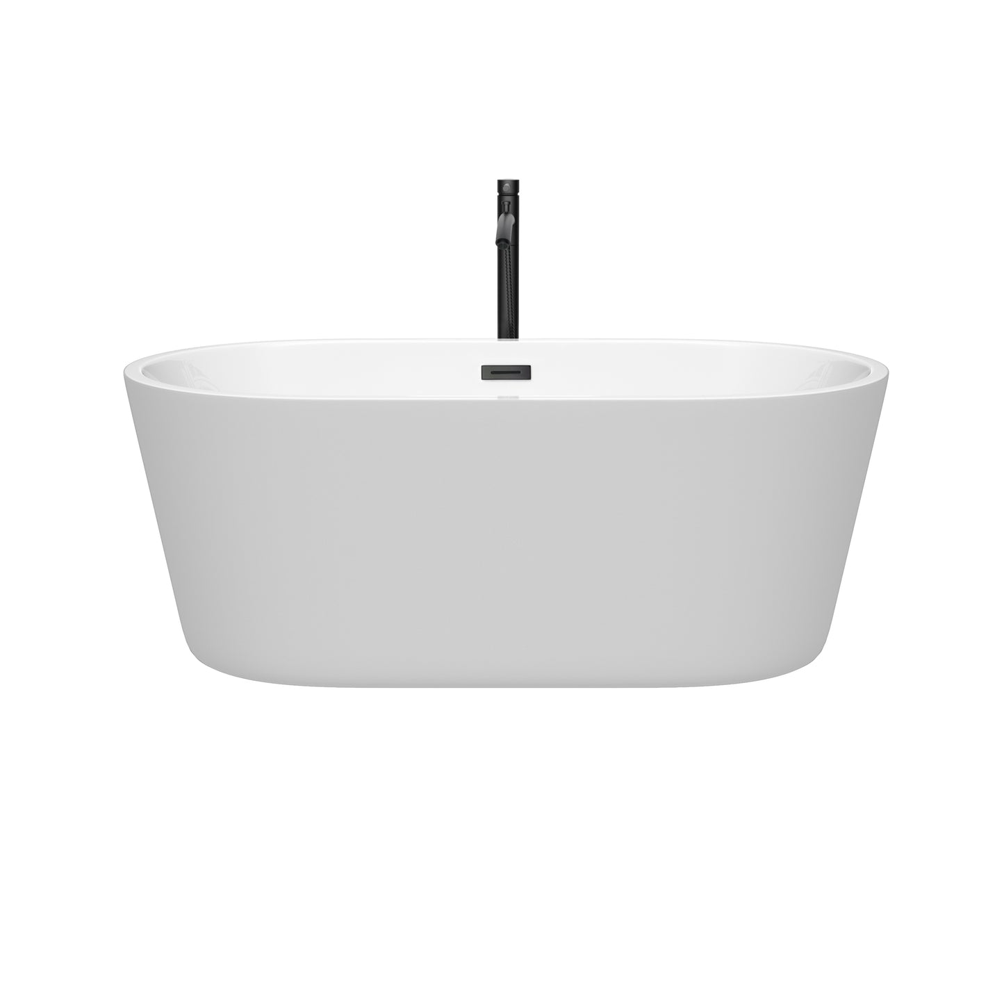Carissa 60 Inch Freestanding Bathtub in White with Floor Mounted Faucet, Drain and Overflow Trim in Matte Black