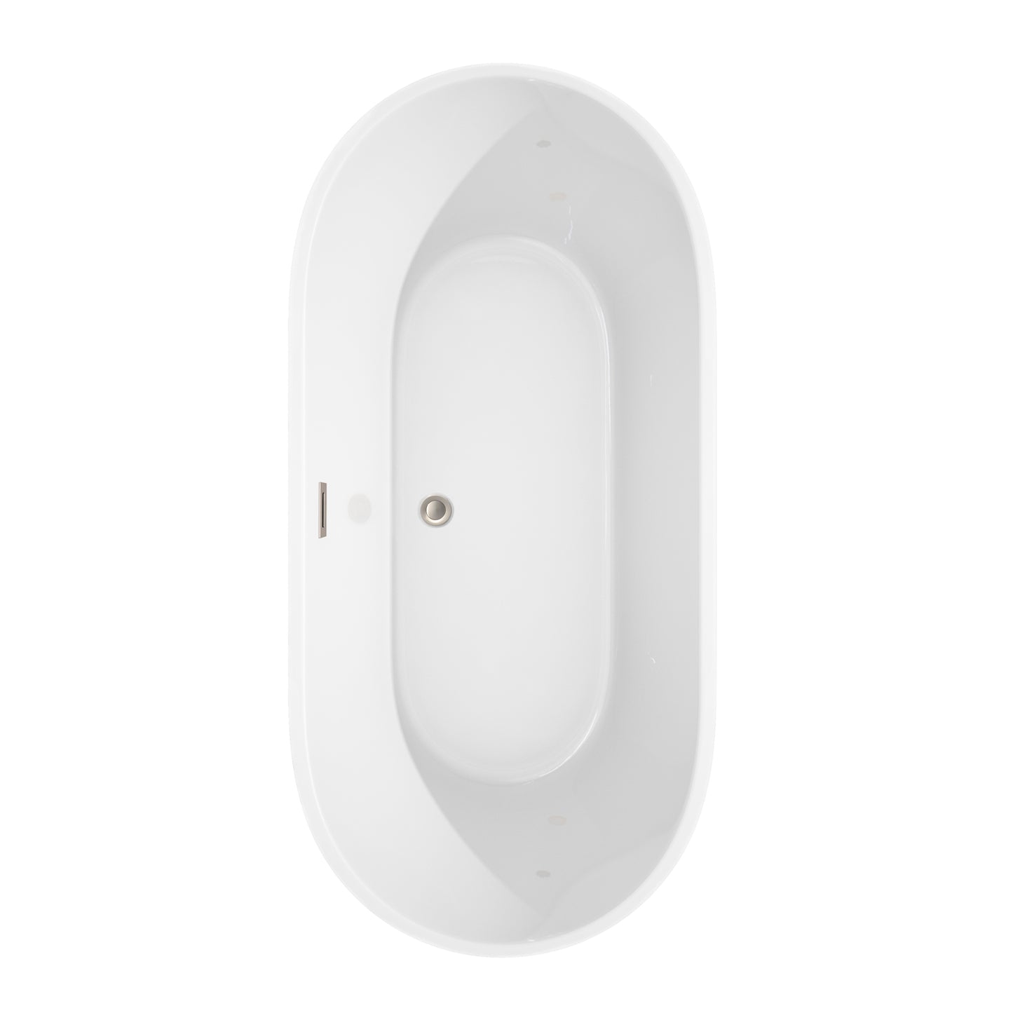 Carissa 67 Inch Freestanding Bathtub in White with Brushed Nickel Drain and Overflow Trim