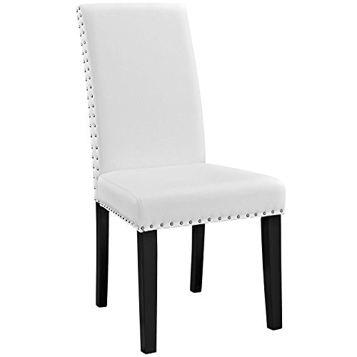 Modway Parcel Modern Upholstered Vinyl Parsons Dining Chair with Polished Nailhead Trim and Wood Legs in Black