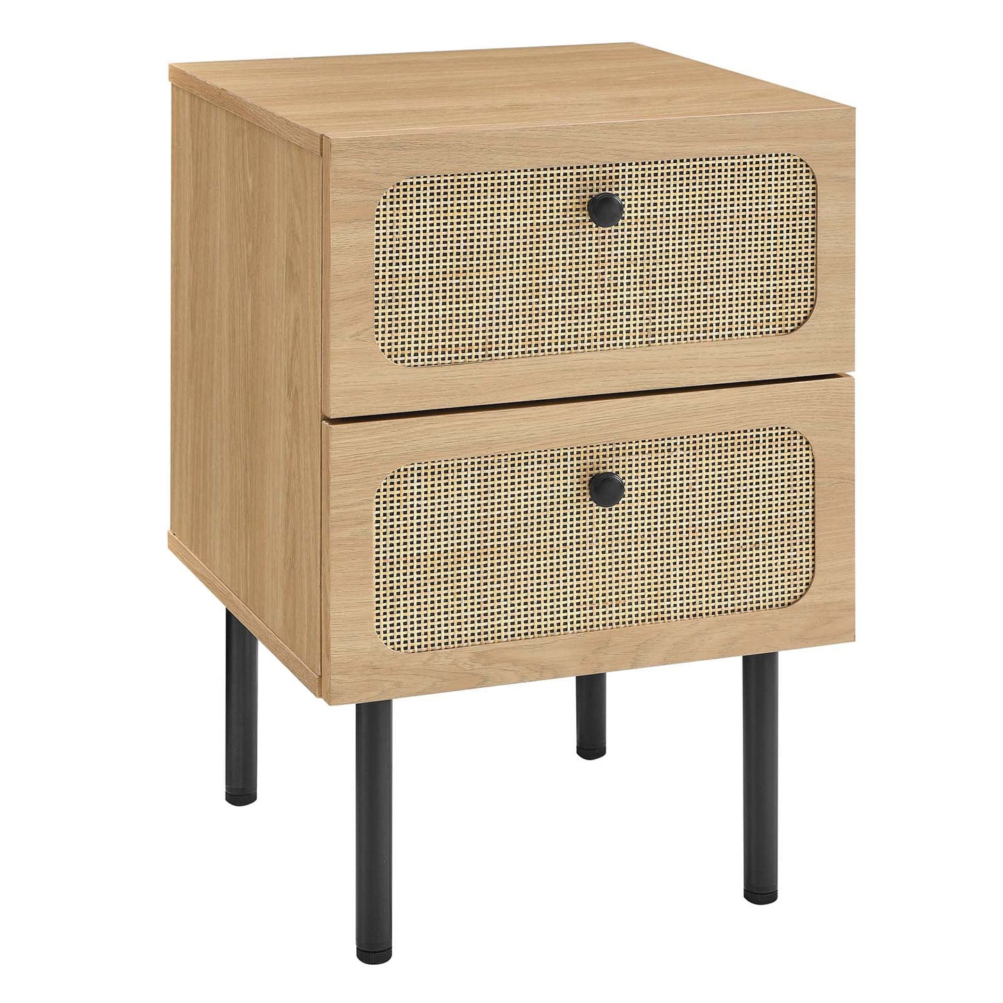 Modway Chaucer 2-Drawer Particleboard and Rattan Nightstand in Oak