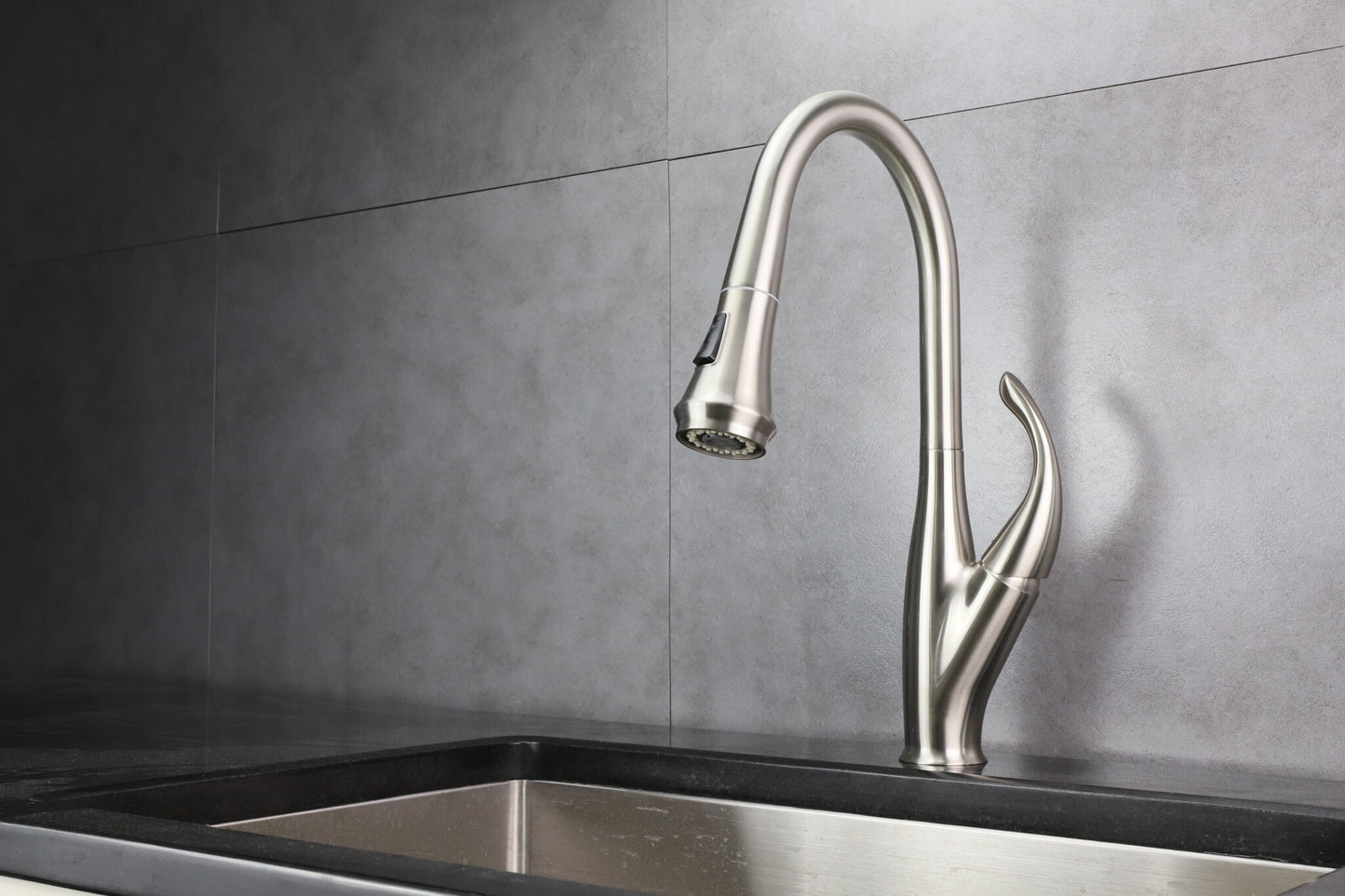 Garbatella Brass Kitchen Faucet w/ Pull Out Sprayer - Brushed Nickel