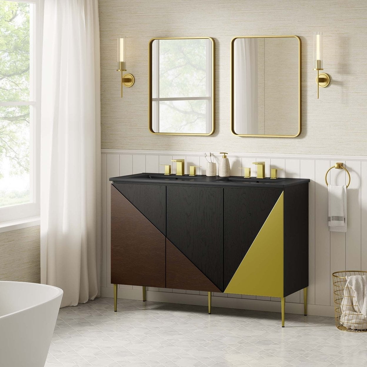 Alchemist 48" Double Sink Bathroom Vanity in Black Black