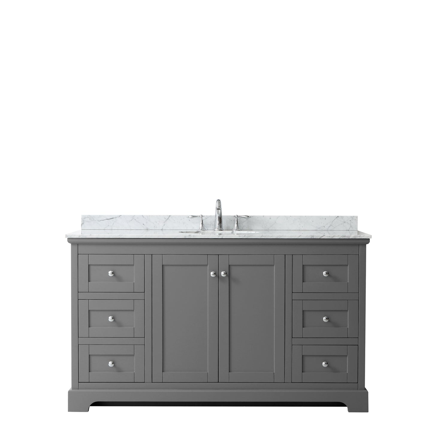 Avery 60 Inch Single Bathroom Vanity in Dark Gray, White Carrara Marble Countertop, Undermount Oval Sink, and No Mirror