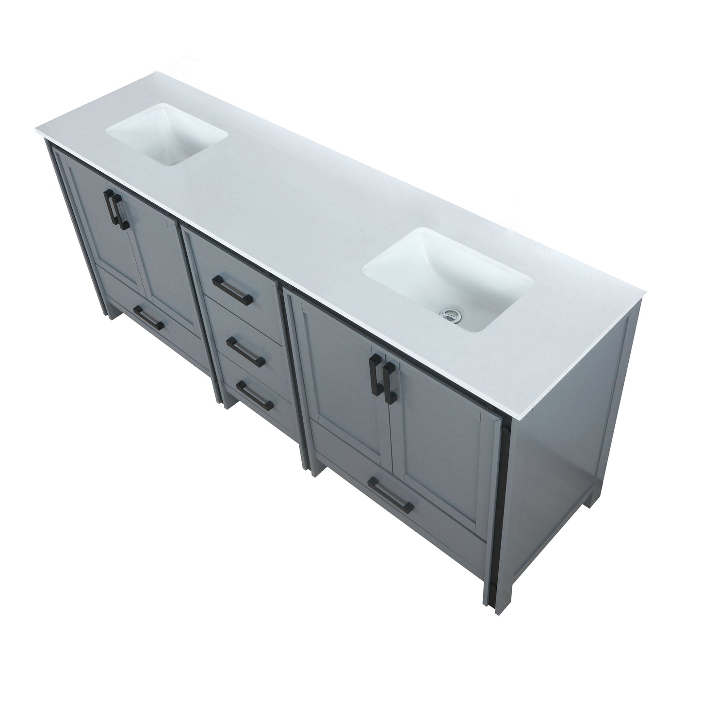 Ziva 80" Dark Grey Double Vanity, Cultured Marble Top, White Square Sink and no Mirror