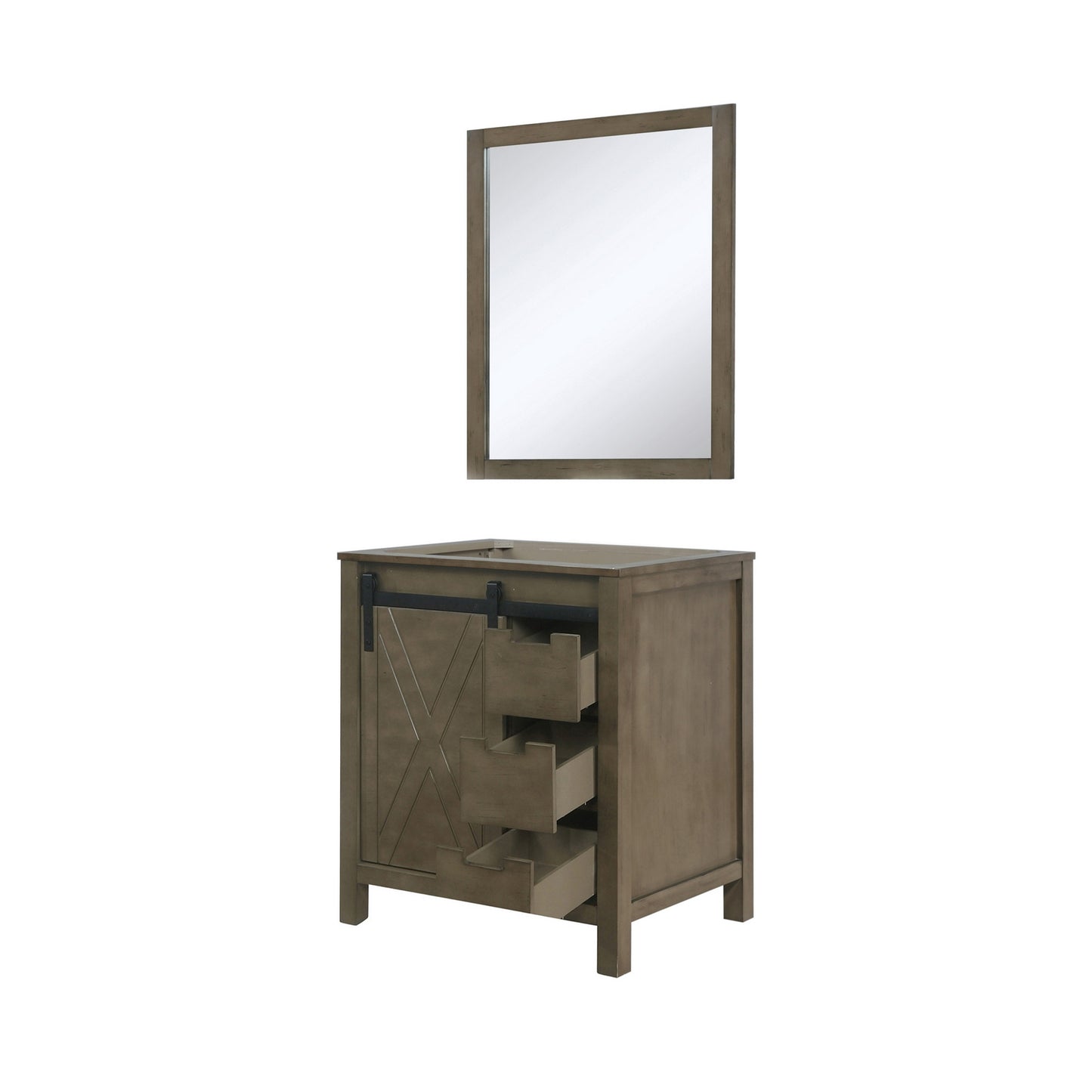 Marsyas 30" Rustic Brown Single Vanity, no Top and 28" Mirror