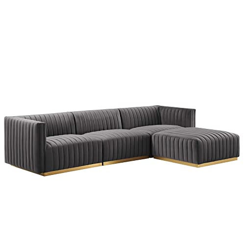 Modway Conjure 4-Piece Velvet and Stainless Steel Sectional - Gold/Gray