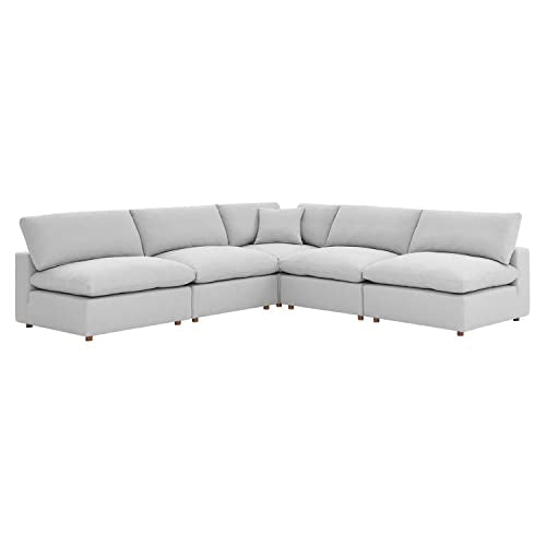 Modway Commix 5-Piece Fabric Down Filled Armless Sectional Sofa in Gray