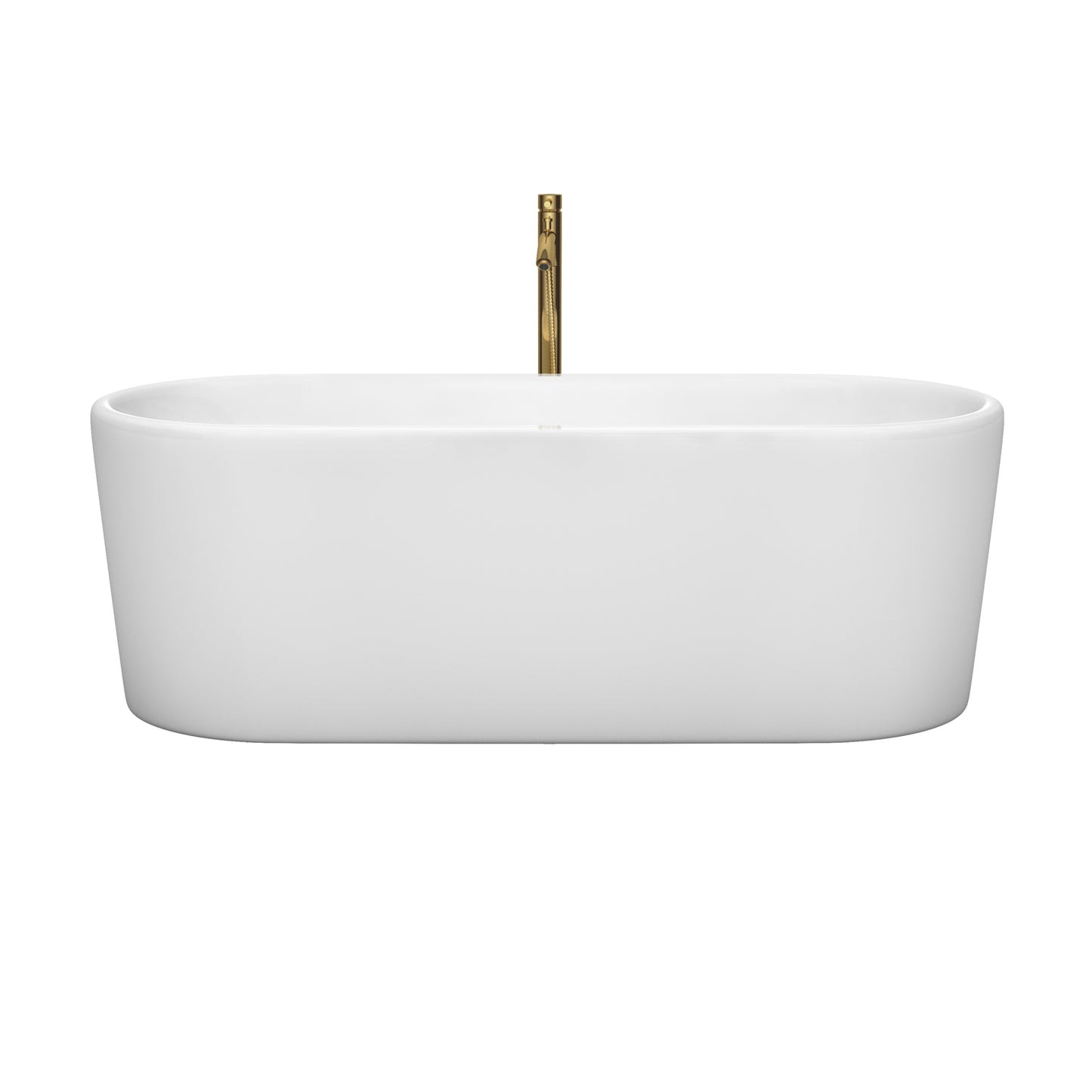 Ursula 67 Inch Freestanding Bathtub in White with Shiny White Trim and Floor Mounted Faucet in Brushed Gold