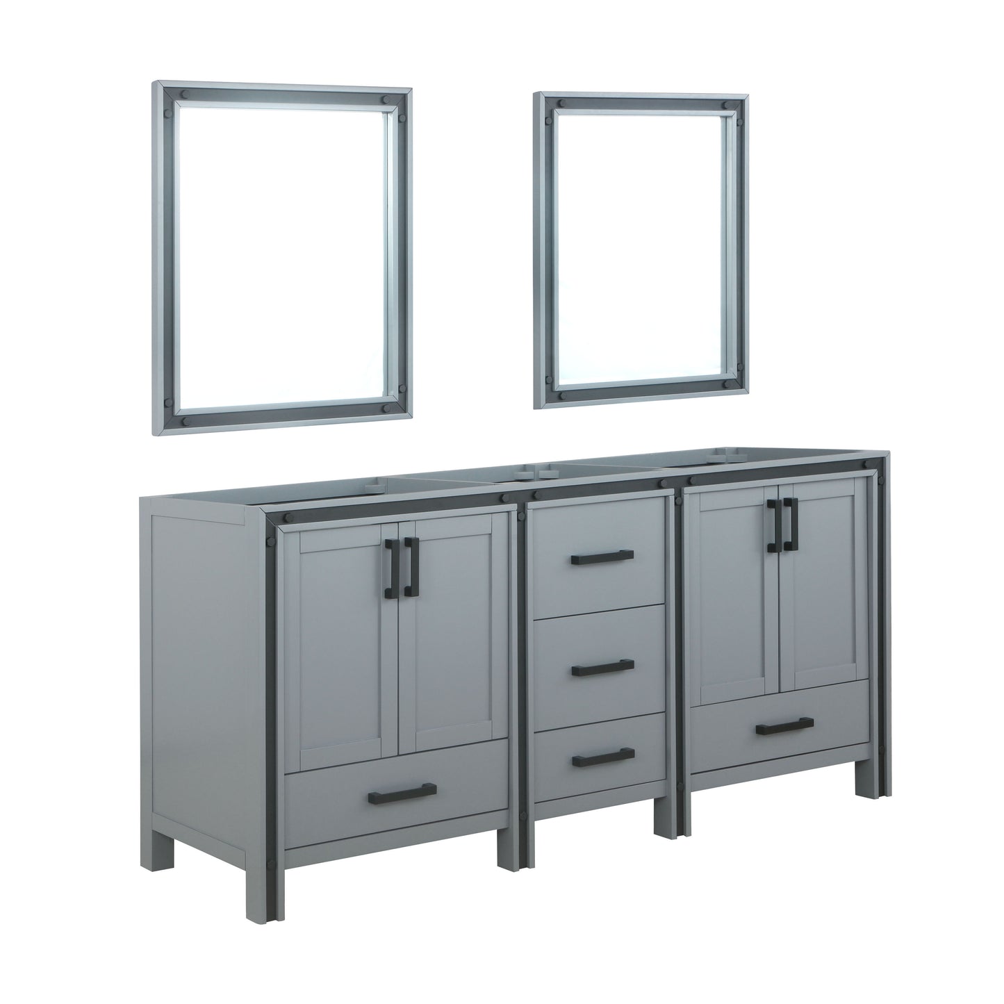 Ziva 72" Dark Grey Double Vanity, no Top and 30" Mirrors