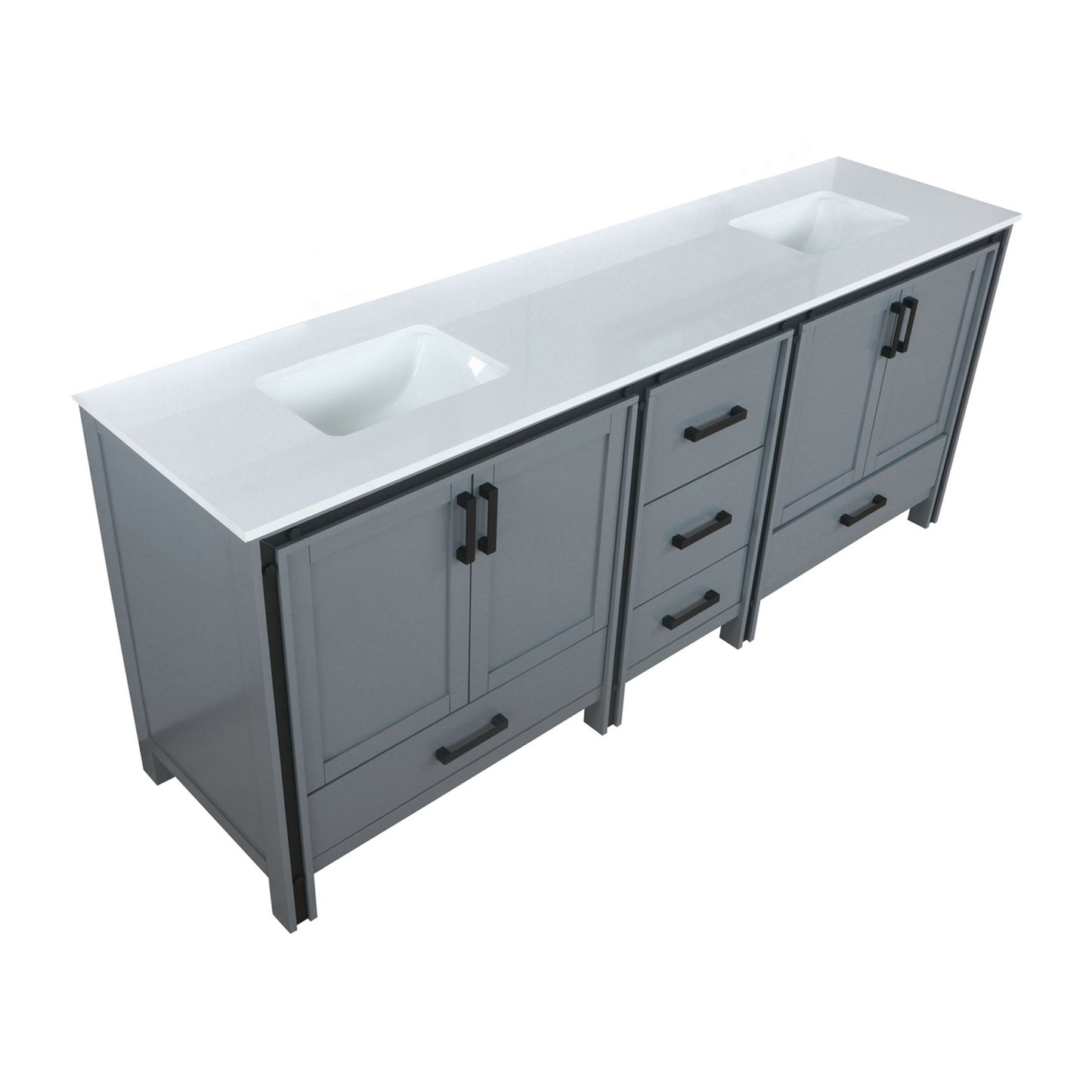 Ziva 84" Dark Grey Double Vanity, Cultured Marble Top, White Square Sink and no Mirror