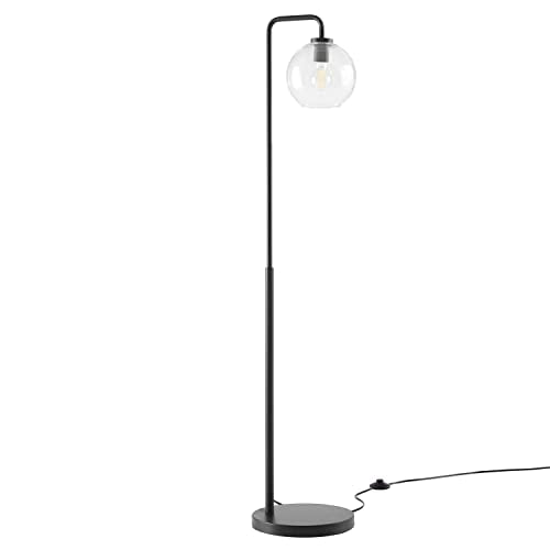 Modway Silo Globe Glass PVC and Metal Floor Lamp in Black/Satin Brass