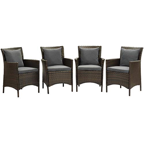 Modway EEI-4031-BRN-CHA Conduit Outdoor Patio Wicker Rattan Dining Armchair Set of 4, Brown Charcoal