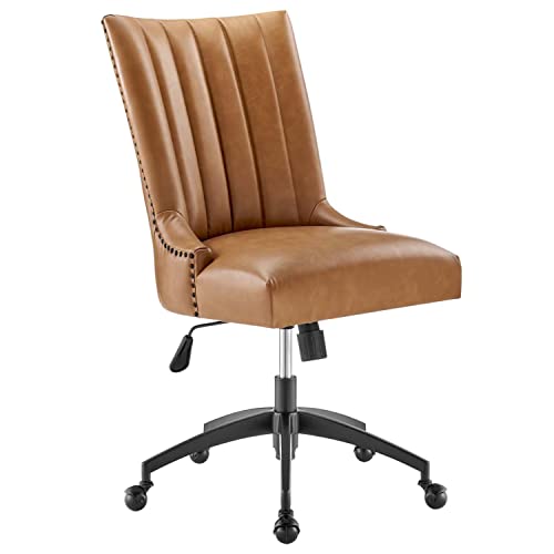 Modway Empower Channel Tufted Vegan Leather Office Chair in Black Tan 27 x 22 x 38.5