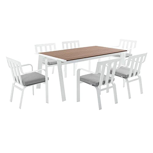 Modway Baxley 7-Piece Modern Aluminum/Wood Outdoor Dining Set in White/Gray
