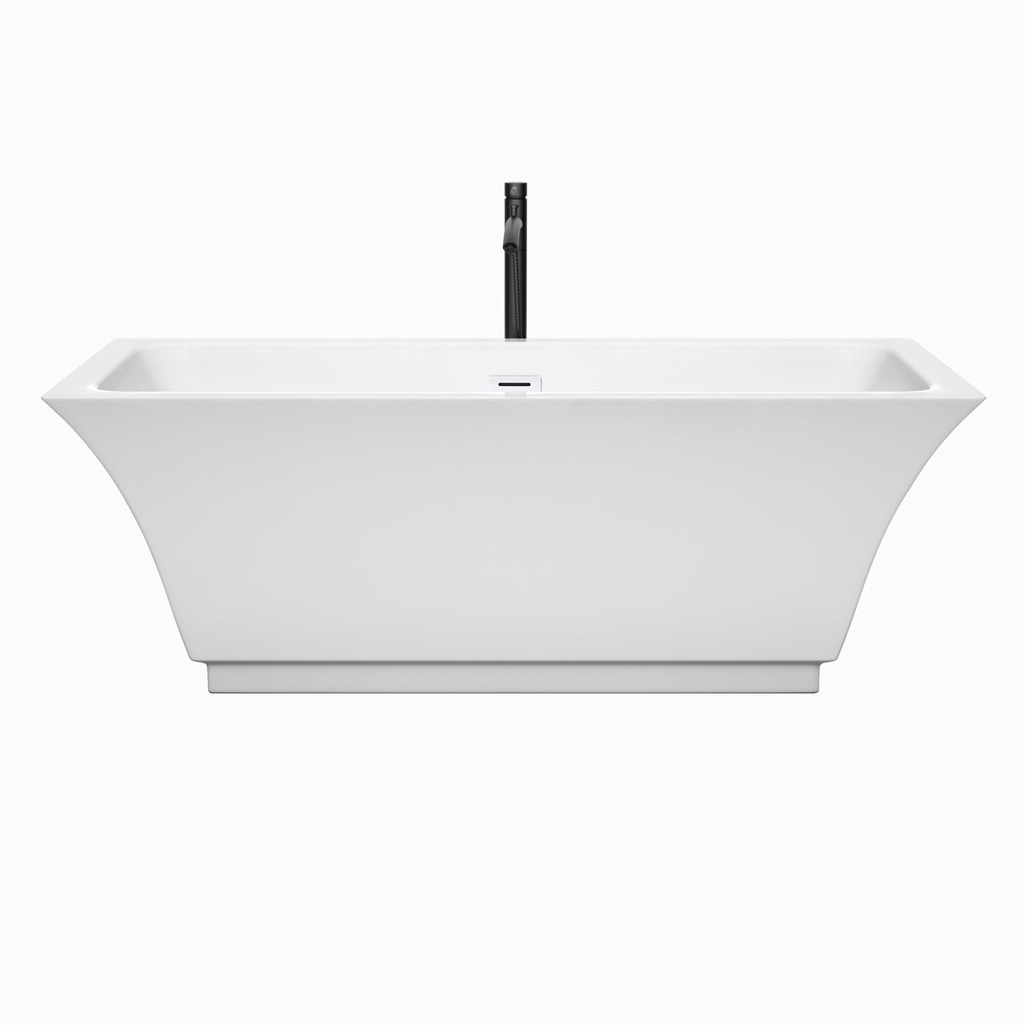 Galina 67 Inch Freestanding Bathtub in White with Shiny White Trim and Floor Mounted Faucet in Matte Black