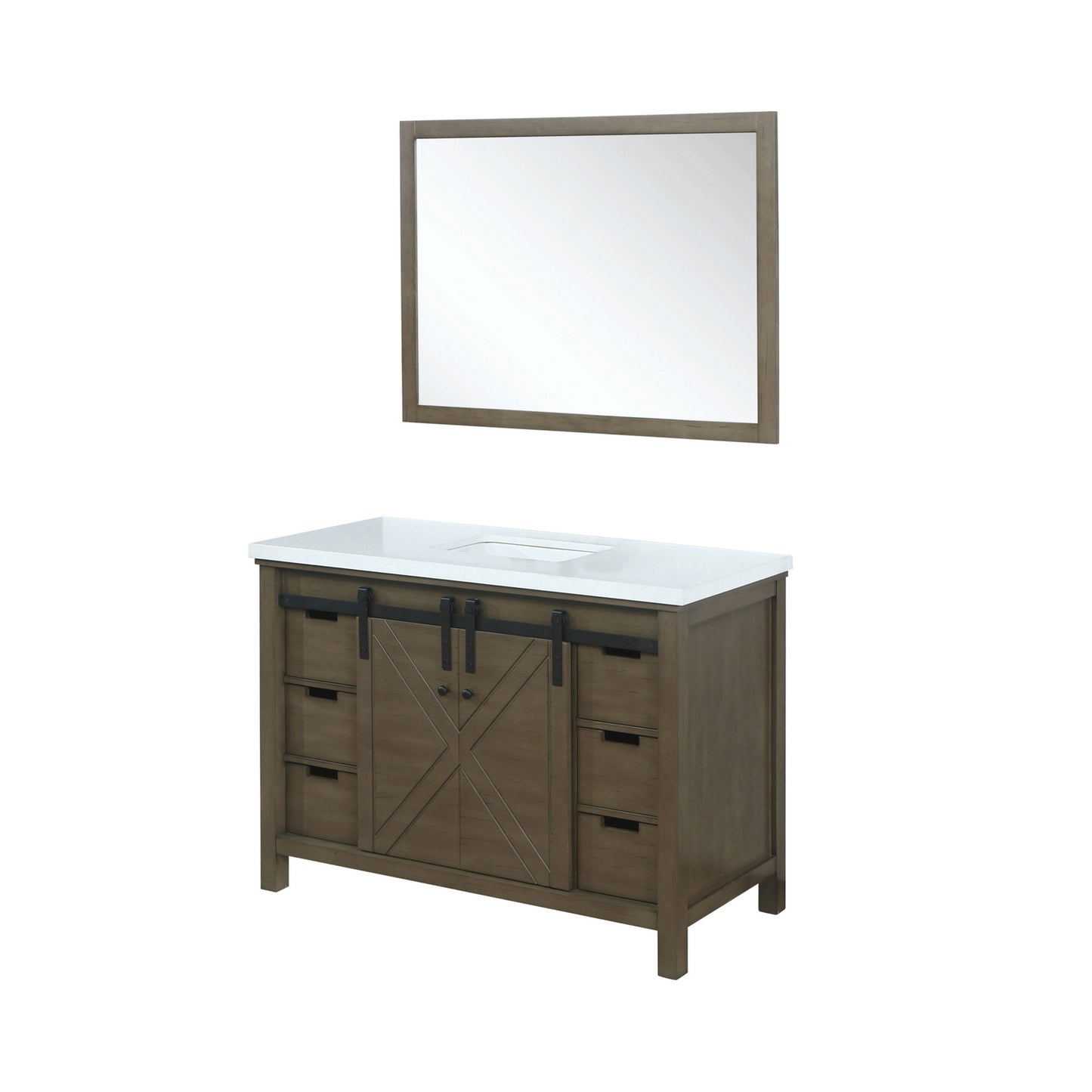 Marsyas 48" Rustic Brown Single Vanity, White Quartz Top, White Square Sink and 44" Mirror