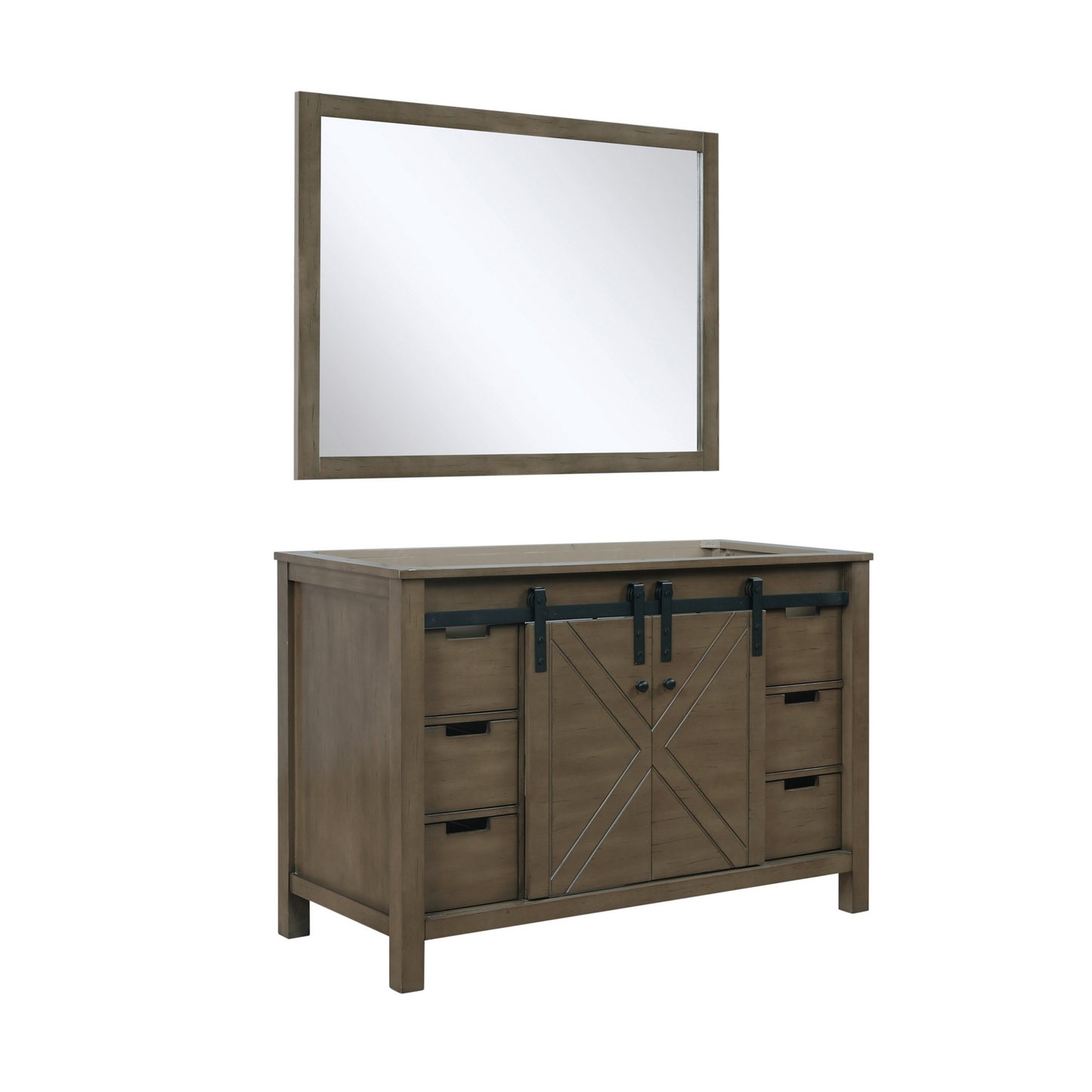 Marsyas 48" Rustic Brown Single Vanity, no Top and 44" Mirror