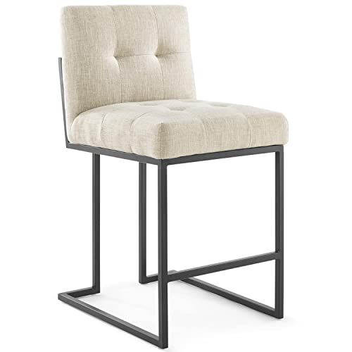 Modway Privy Stainless Steel Upholstered Fabric Bar Stool, Black White