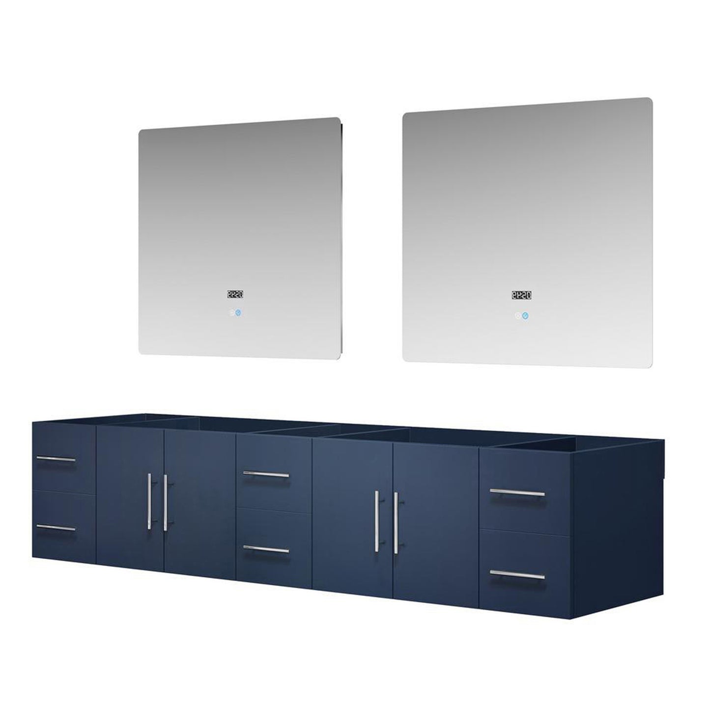 Geneva 84" Navy Blue Double Vanity, no Top and 36" LED Mirrors