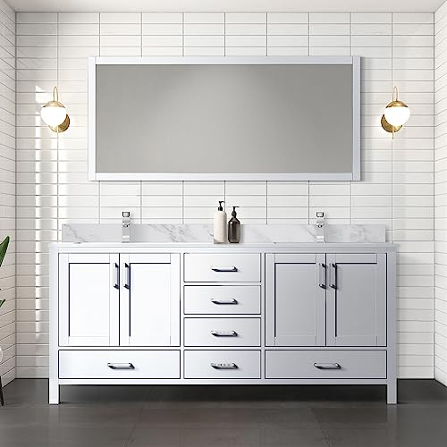 Lexora Jacques Bath Vanity, Carrara Marble Top, and Faucet Set