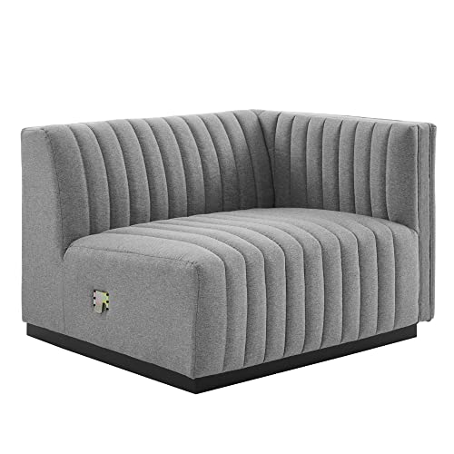 Modway Conjure Modern Channel Tufted Fabric Right-Arm Chair in Light Gray