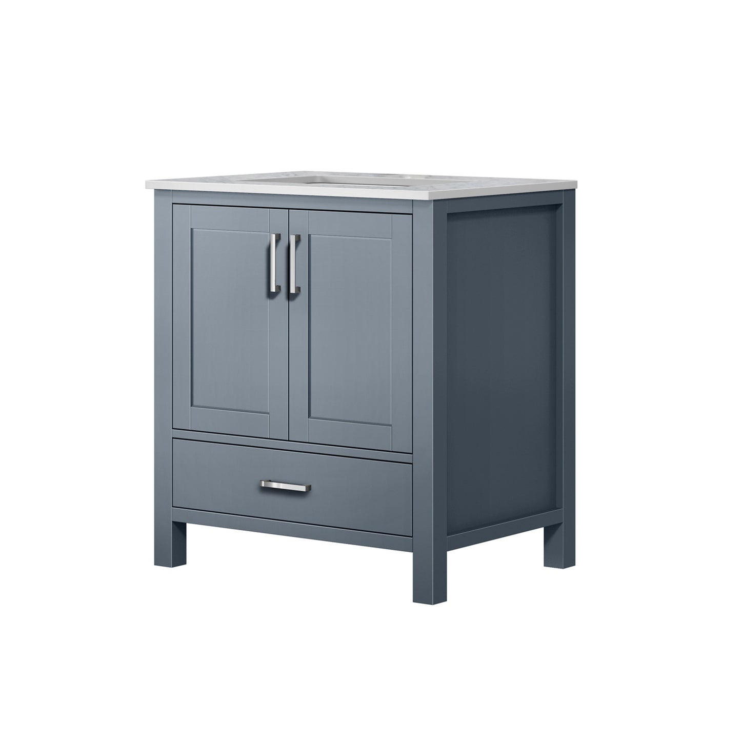 Jacques 30" Dark Grey Single Vanity, White Carrara Marble Top, White Square Sink and no Mirror