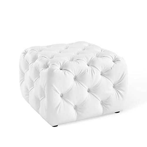 Modway EEI-3775-WHI Anthem Tufted Button Square Faux Leather Ottoman