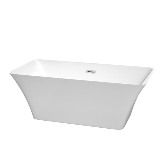 Tiffany 59 Inch Freestanding Bathtub in White with Polished Chrome Drain and Overflow Trim