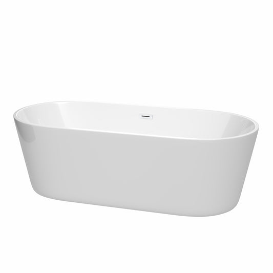 Carissa 71 Inch Freestanding Bathtub in White with Shiny White Drain and Overflow Trim