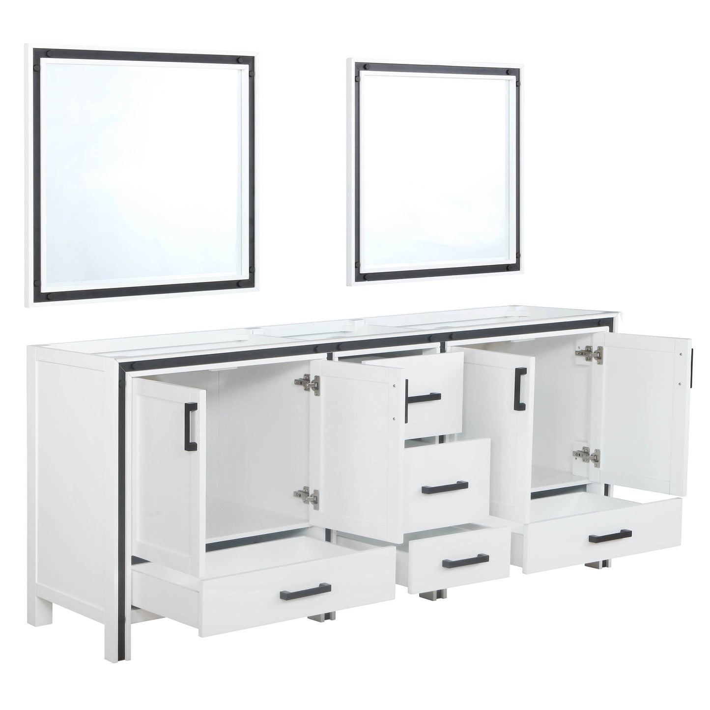 Ziva 80" White Double Vanity, no Top and 30" Mirrors