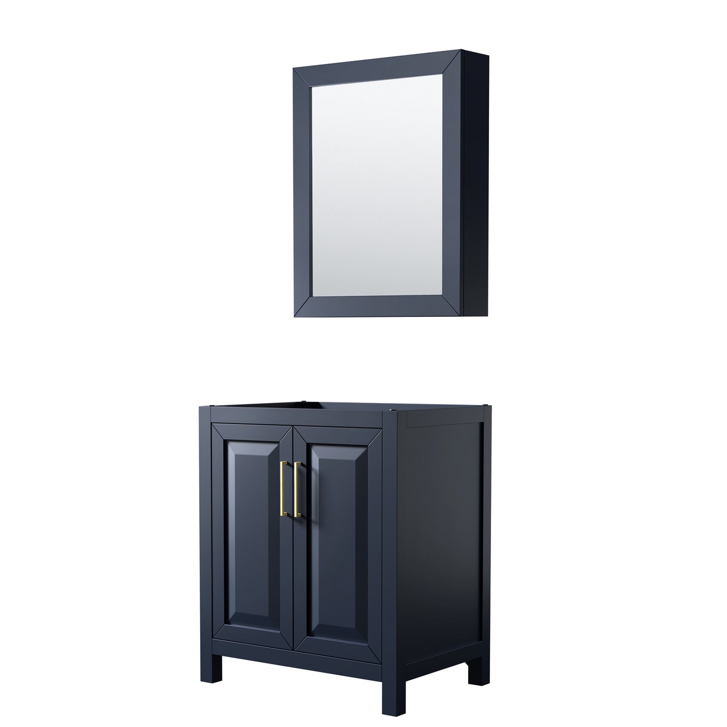 Daria 30 Inch Single Bathroom Vanity in Dark Blue, No Countertop, No Sink, Medicine Cabinet