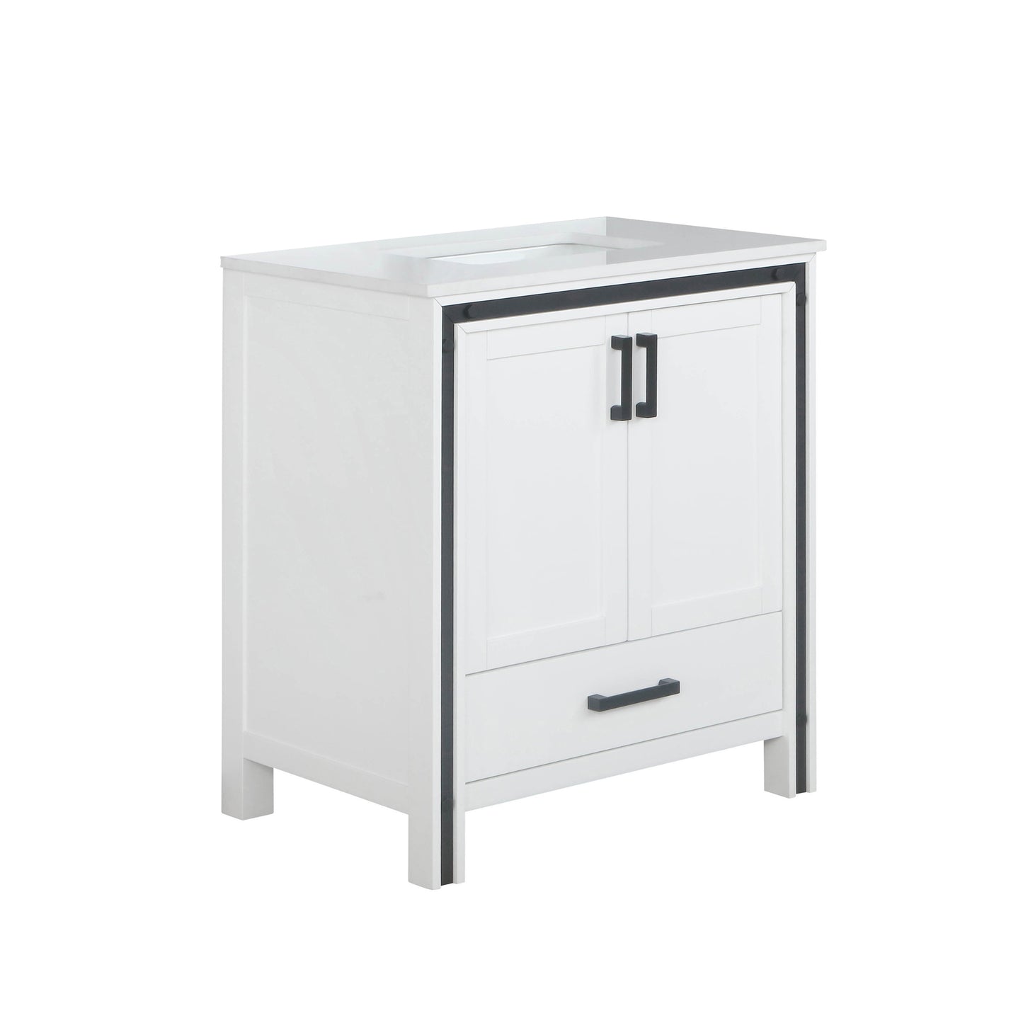 Ziva 30" White Single Vanity, Cultured Marble Top, White Square Sink and no Mirror