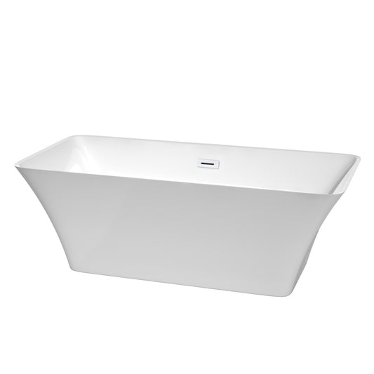 Tiffany 67 Inch Freestanding Bathtub in White with Shiny White Drain and Overflow Trim