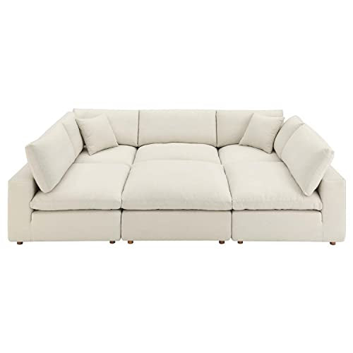 Modway Commix 6-Piece Modern Fabric Overstuffed Sectional Sofa in Light Beige