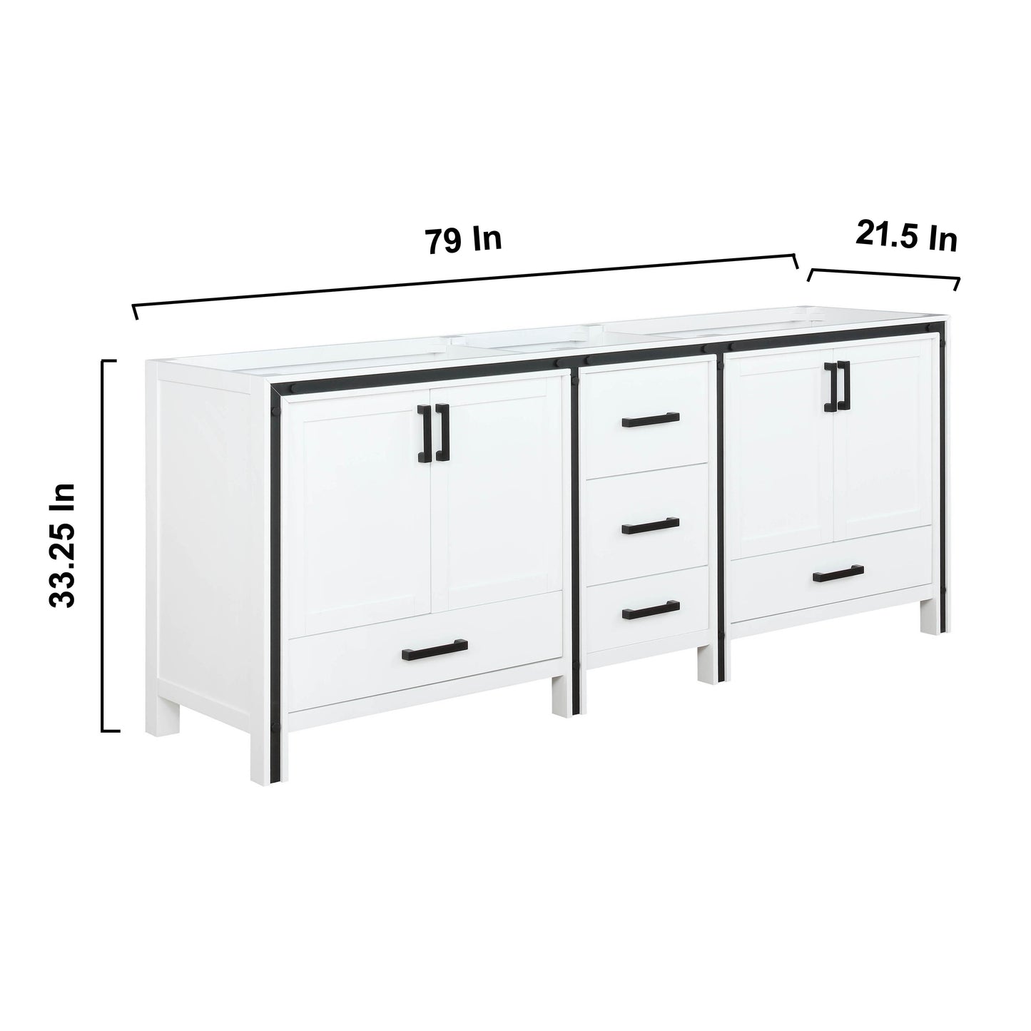 Ziva 80" White Double Vanity, no Top and 30" Mirrors