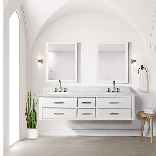 Lexora Castor Bath Vanity, Carrara Marble Top, Faucet Set, and 28 in Mirrors